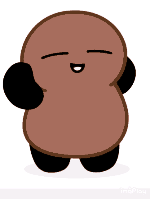 a cartoon drawing of a brown bean with a pink nose