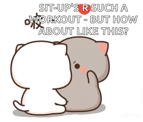 a couple of cartoon cats are sitting next to each other and they are talking about a workout .