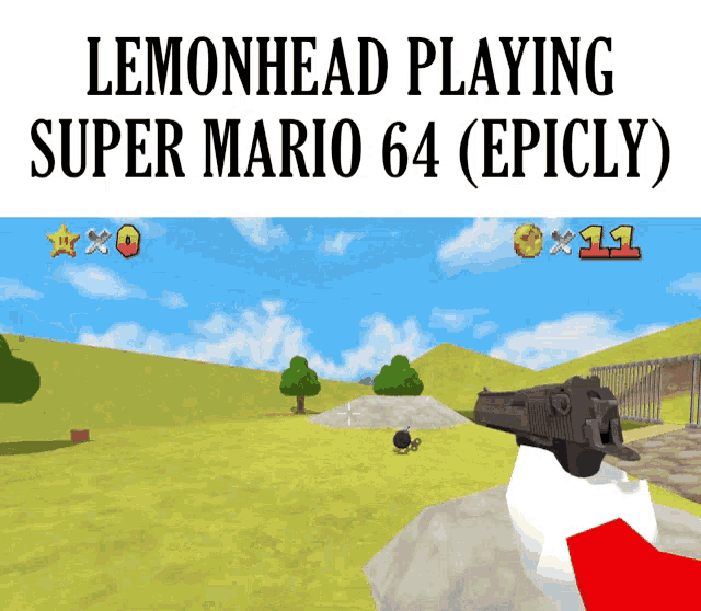 a screenshot of a video game with the words lemonhead playing super mario 64