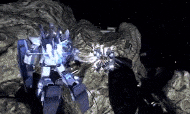 a robot is fighting another robot in a video game .