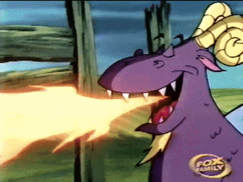 a cartoon of a dragon with a fox family sticker on it