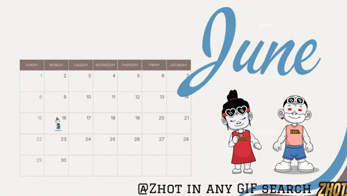 a calendar for june with a boy and a girl