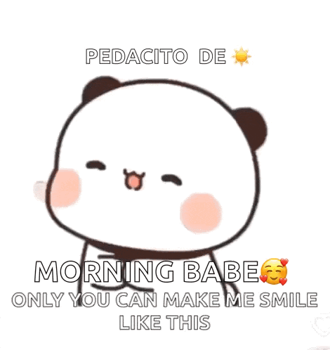 a cartoon of a panda saying morning babe only you can make me smile like this .