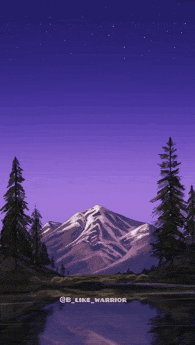 a painting of a lake with a mountain in the background and the words like warrior on the bottom