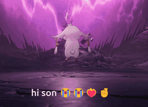 a purple background with a cartoon character and the word hi son