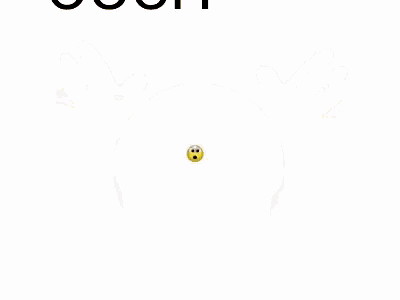 a laughing smiley face with two hands coming out of it 's head .