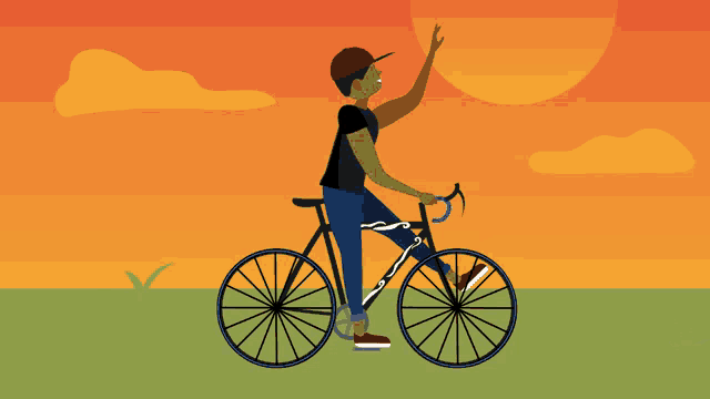 an illustration of a person riding a bike with their hand up