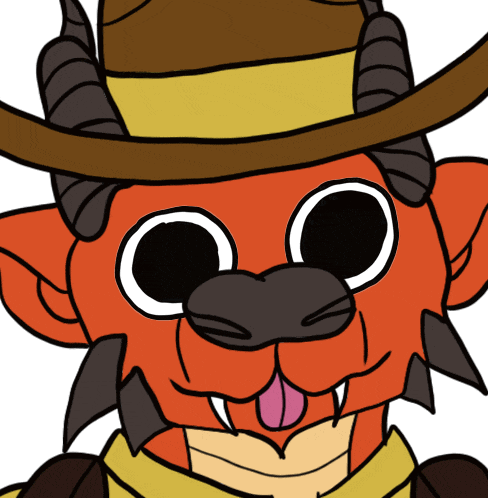 a cartoon of a dragon wearing a cowboy hat and scarf