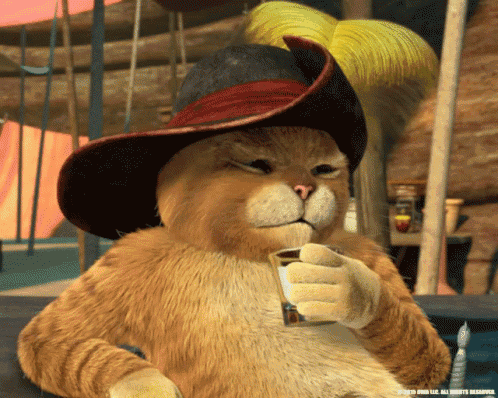 a cartoon cat wearing a pirate hat is holding a cup of coffee