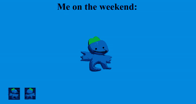 a blue background with the words me on the weekend on top