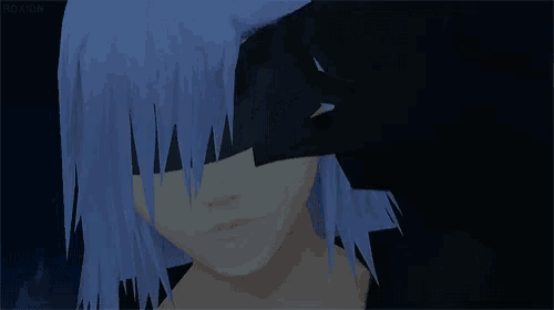 a close up of a person 's face with a black mask on .