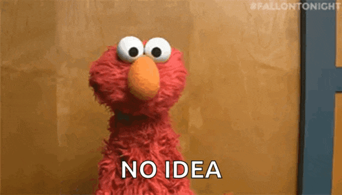 elmo from sesame street is standing in front of a wall and saying `` no idea '' .