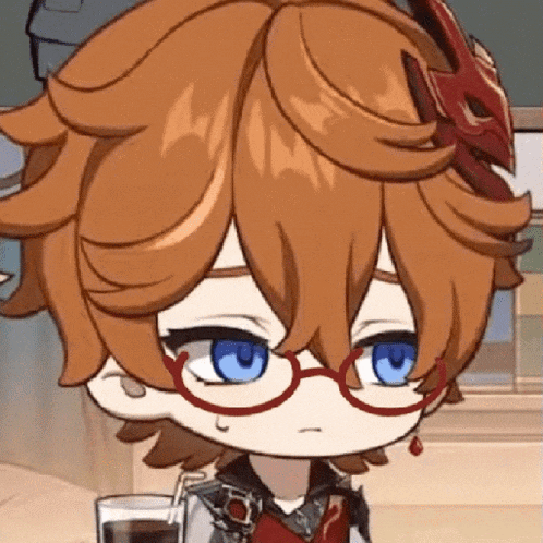 a close up of a cartoon character wearing glasses and holding a glass of liquid .