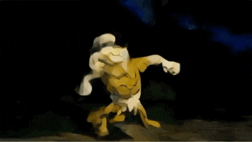 a cartoon duck is running in the dark wearing a headlamp .