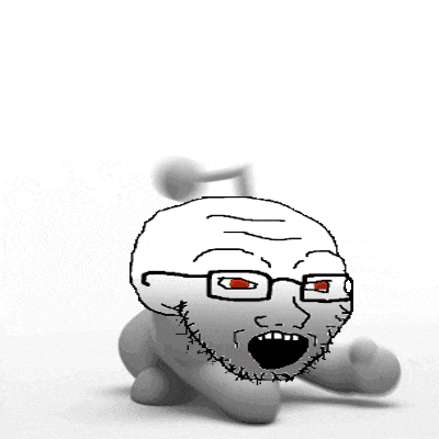 a blurred image of a white cartoon character with glasses and red eyes .