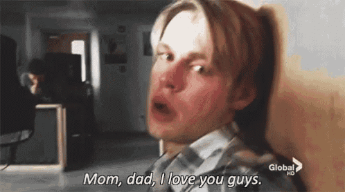 a man in a plaid shirt is saying mom dad i love you guys