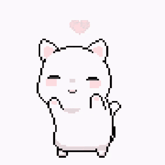 a pixel art of a white cat with a pink heart above its head