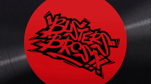 a black record with a red circle in the middle that says hunter brosk