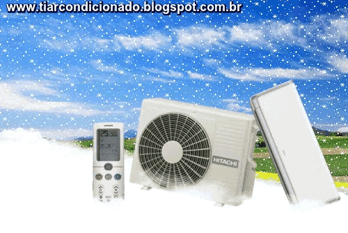 a hitachi air conditioner with a remote control in front of a snowy field