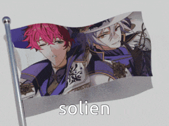 a flag with a picture of two anime characters and the word solien