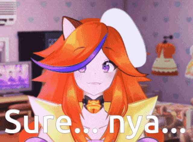 a picture of a girl with a cat ear and the words sure nya on the bottom