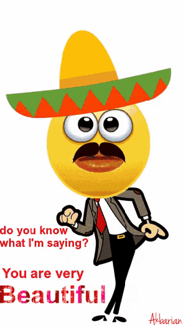 a cartoon smiley face wearing a sombrero and a suit
