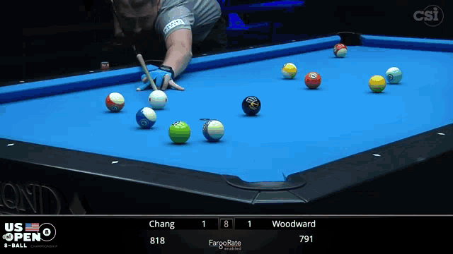 a pool game is being played and the score is 781 to 781