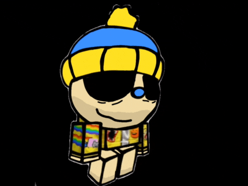 a cartoon drawing of a skeleton wearing a yellow hat and sunglasses