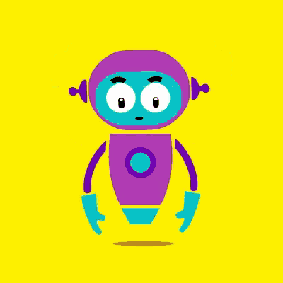a cartoon robot is giving a thumbs up sign on a yellow background