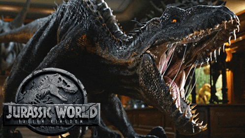 a poster for jurassic world fallen kingdom features a black dinosaur