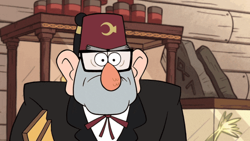 a cartoon character wearing a red hat with a fish on it