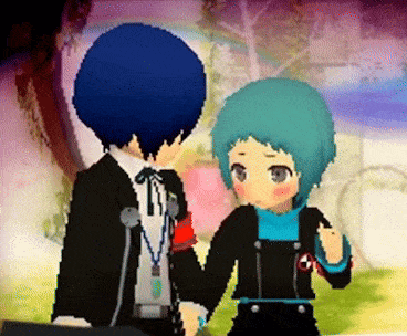 a couple of cartoon characters are standing next to each other holding hands