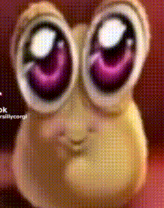a close up of a cartoon character with huge eyes