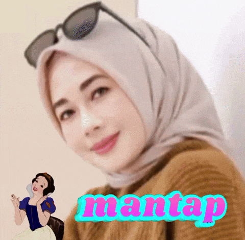 a woman wearing a hijab and sunglasses has the word mantap written on the bottom