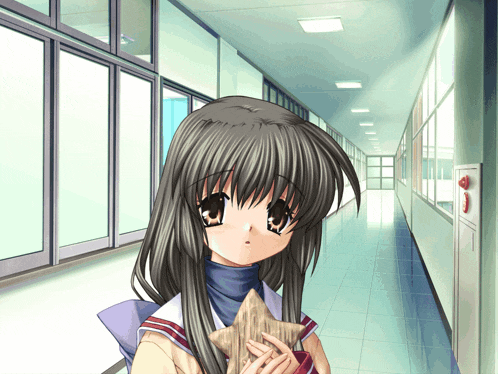 a girl with long hair is holding a star in her hand