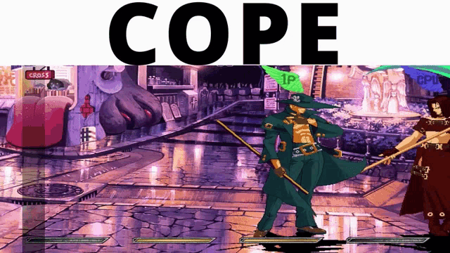 a video game scene with the word cope on the top