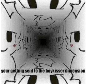 a drawing of a person in a tunnel with the words `` your getting sent to the boykisser dimension '' written on it .