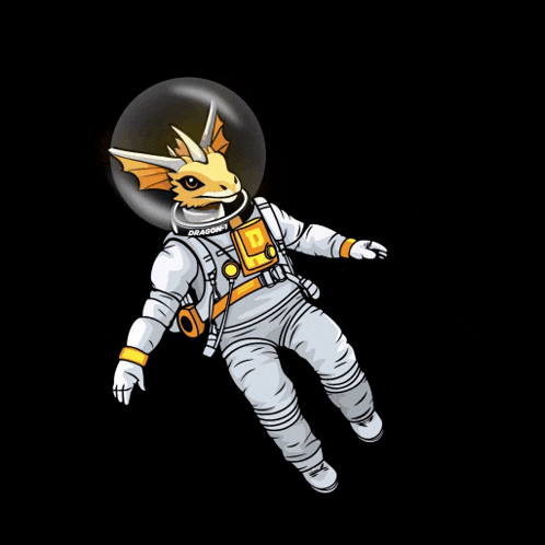a cartoon of a dragon in a space suit with the letter d on the chest