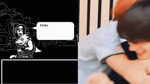 a cartoon character with a speech bubble that says " alpha "