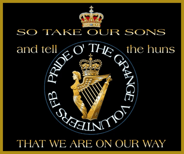 a poster that says so take our sons and tell the huns pride o ' the grange volunteers that we are on our way