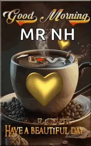 a cup of coffee with a heart on it and the words `` good morning mrnh have a beautiful day '' .