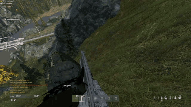 a screenshot of a video game shows a sniper aiming at a tree branch