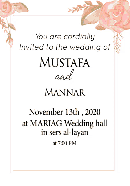 a wedding invitation for mustafa and mannar dated november 13th 2020