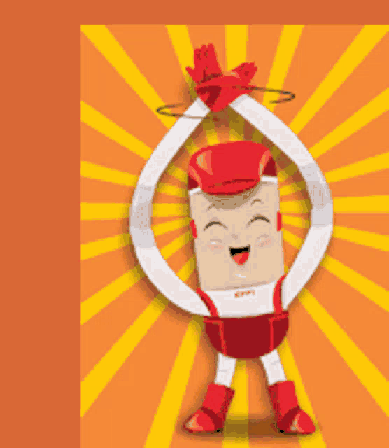 a cartoon character with a red hat and white overalls is smiling and holding a ring around his head