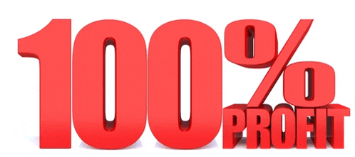 a sign that says 100 % profit in red letters on a white background