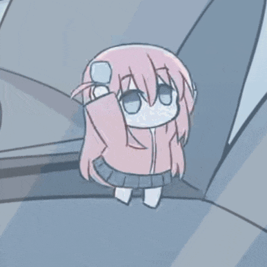 a cartoon of a girl with pink hair and white pants standing in a room .