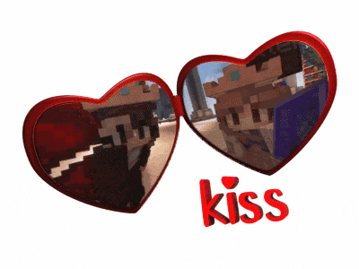 a pair of red heart shaped sunglasses with the word kiss on it
