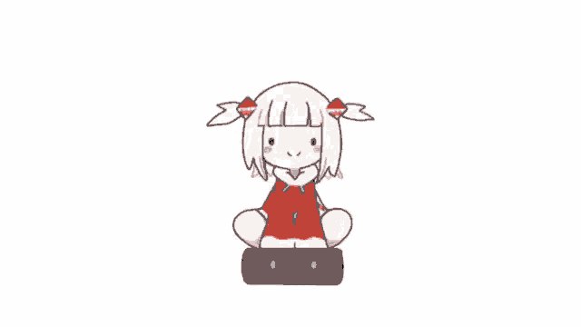 a cartoon drawing of a girl with white hair and a red tail .