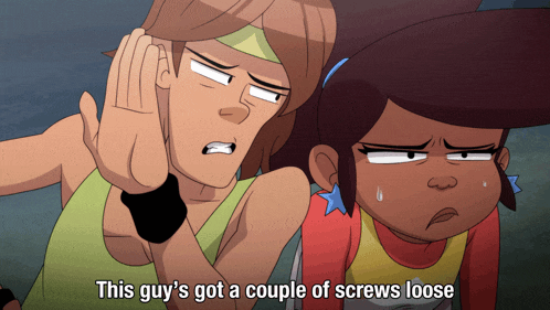 a cartoon of a man and a woman with the caption this guy 's got a couple of screws loose