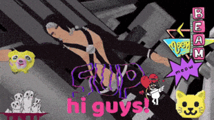 a poster that says hi guys with a cartoon character on it